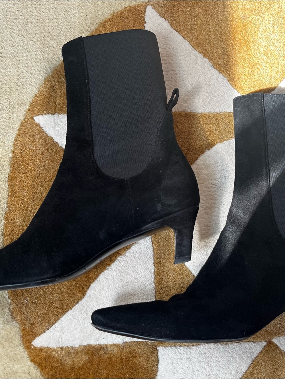 Toteme Black Suede Pointed-Toe Ankle Boots with Low Kitten Heel